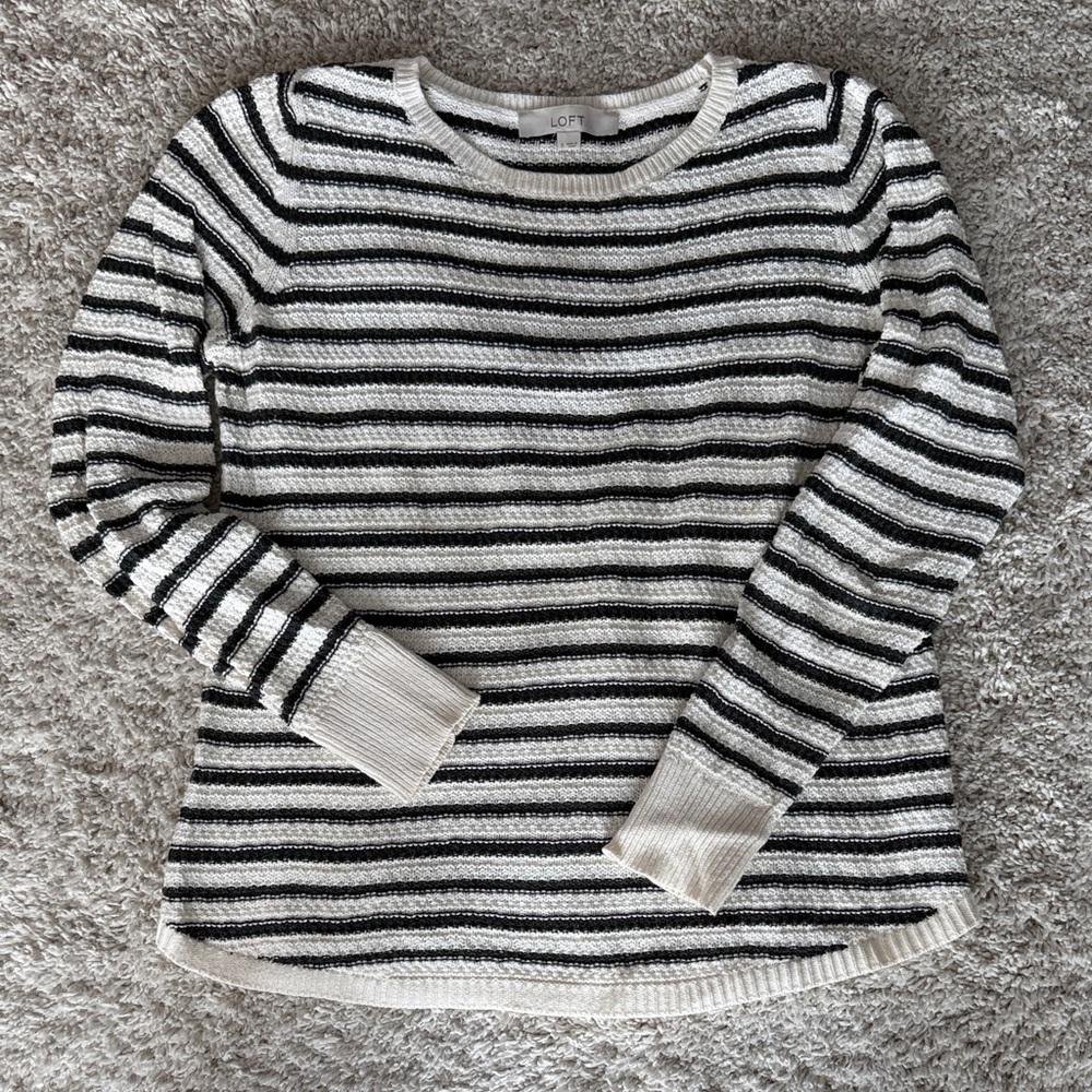 LOFT Monochrome Striped Crew Neck Sweater - Picture 1 of 4